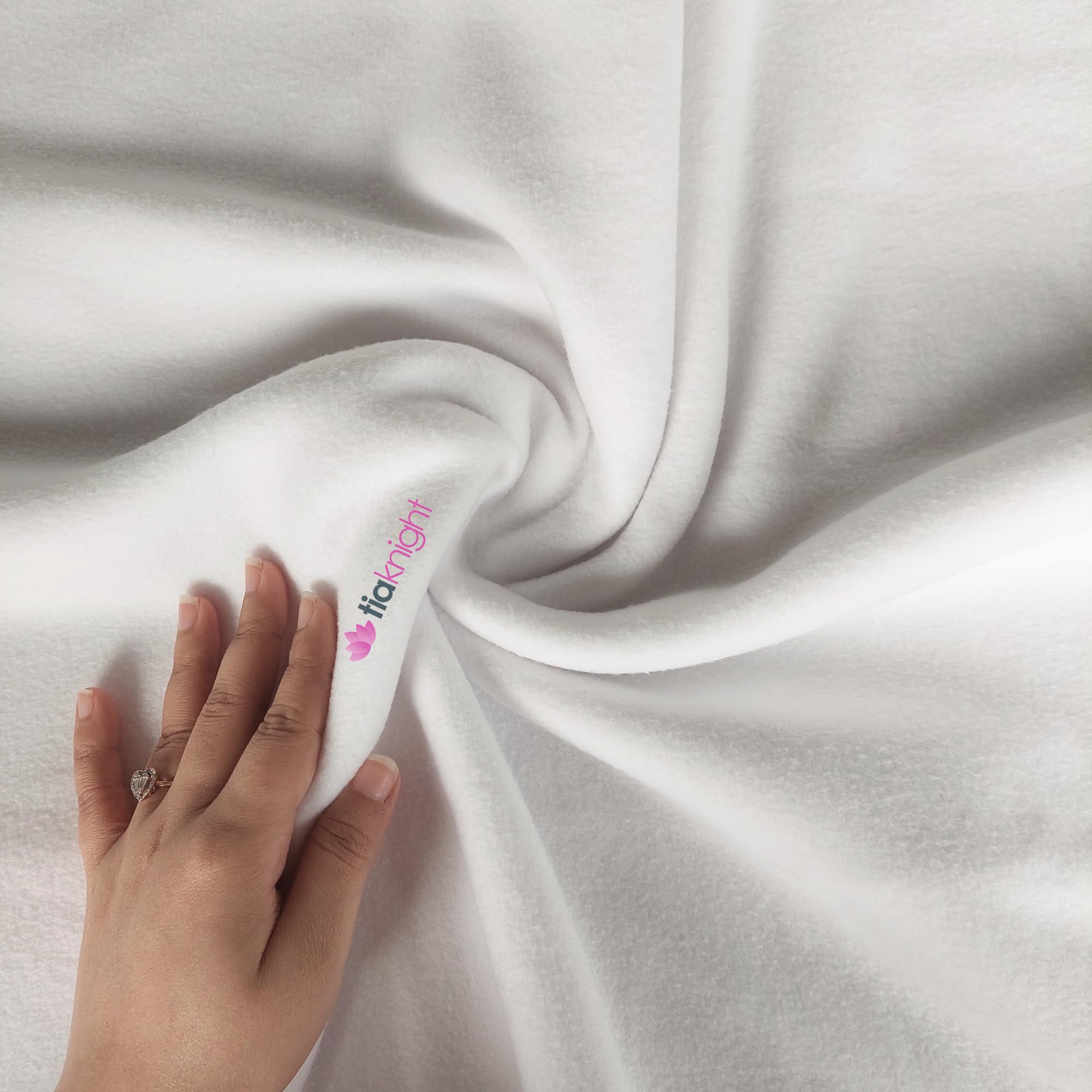 Tia Knight Inspired Fabrics White Tia Knight Anti-Pill Polar Fleece Fabric | Soft, Thick & Cuddly Washable Material | 150 Cm Wide | Sold By The Metre | 50+ Colours (White)