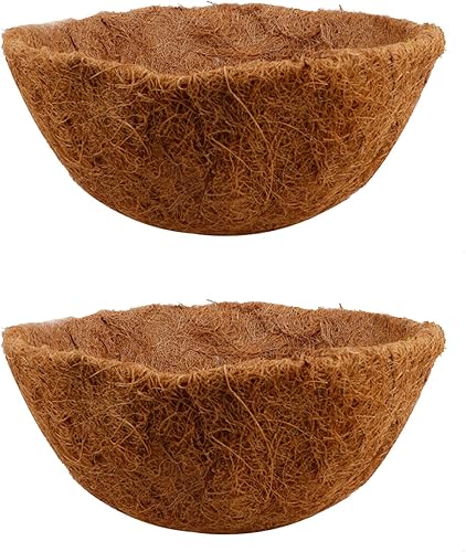 Srliya 2pcs Round Coco Liner for Hanging Basket, Coconut Fiber Replacement Liner, Fiber Mat for Hanging Flower Pots (4)