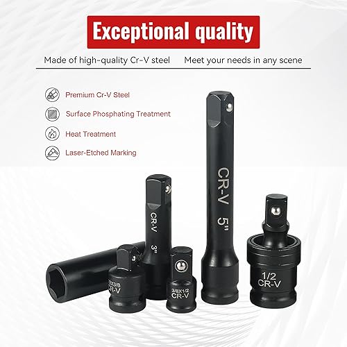 Miniatura 45 de Juego de 64 piezas de llaves de 3/8 pulgadas, SAE (5/16"-1") y métricas (0.236 in-0.945 in), profundas y superficiales, llave de trinquete de 72