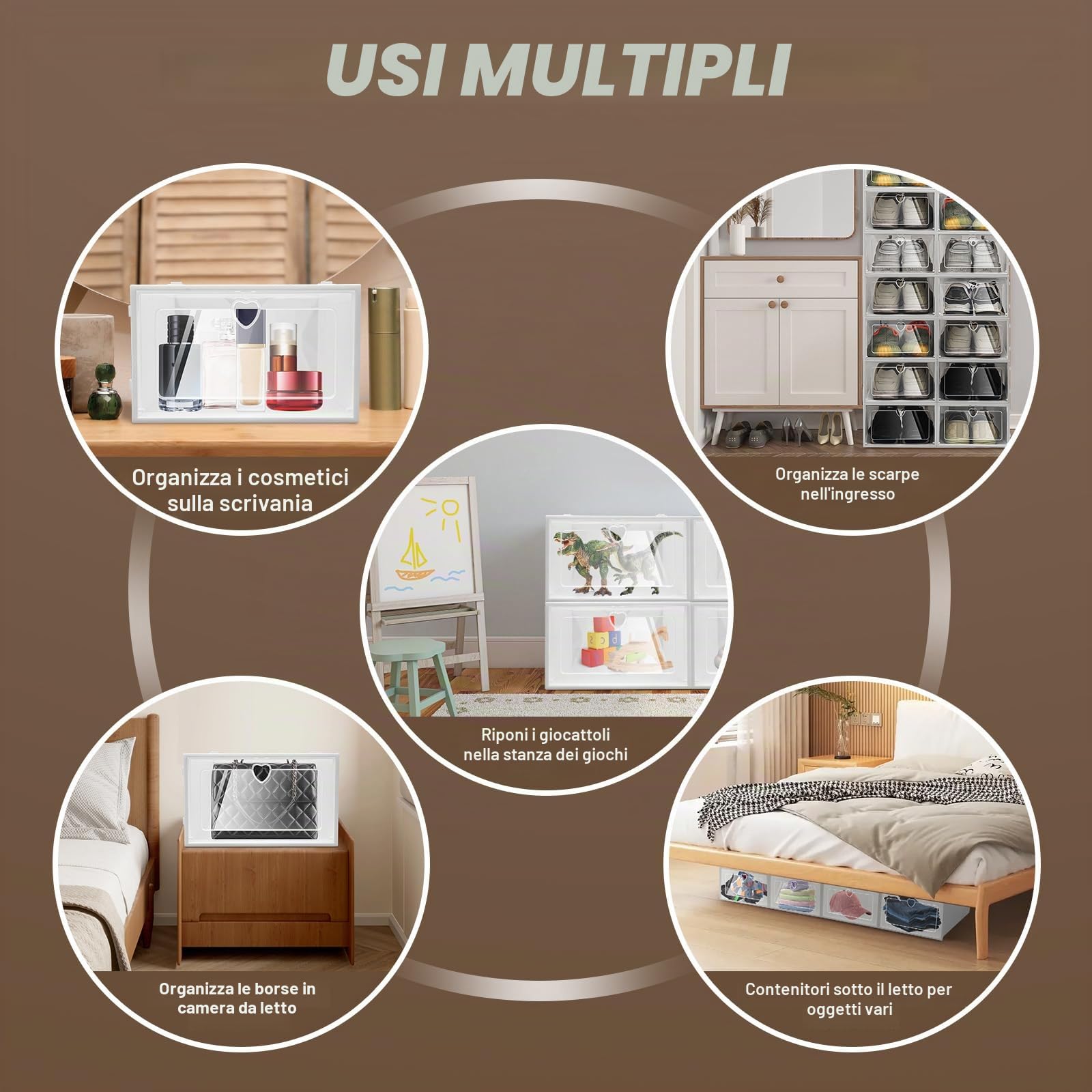 20 scatole per scarpe, in plastica trasparente, pieghevoli, impilabili, organizer per scarpe, contenitori per armadio, camera da letto, piccoli spazi (bianco)