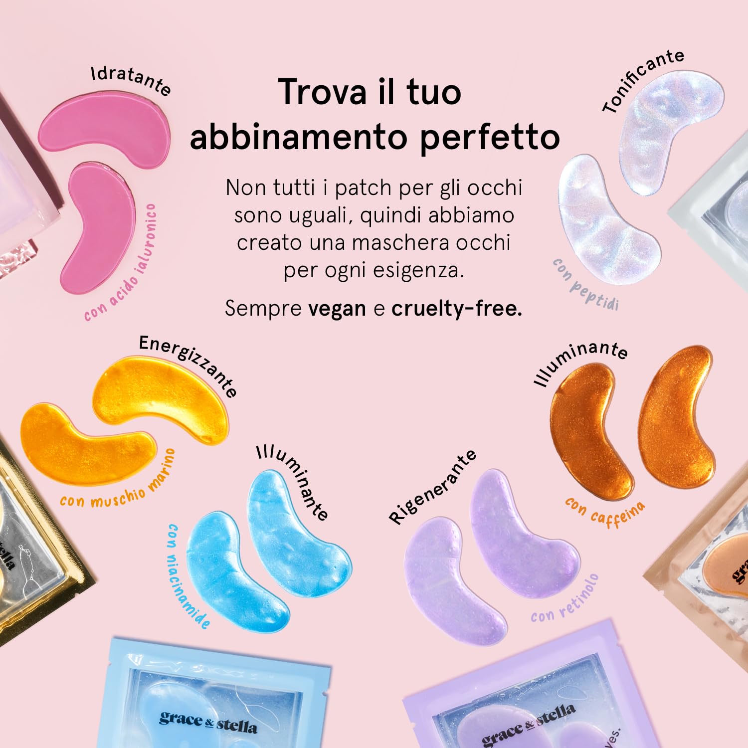 Patch Occhi (24 Paia, Caffè) – Maschera Occhiaie e Borse con Niacinamide ed Acido Ialuronico – Riduce Gonfiori e Rughe – Maschera Occhi Rassodante – Eye Patch by grace&stella