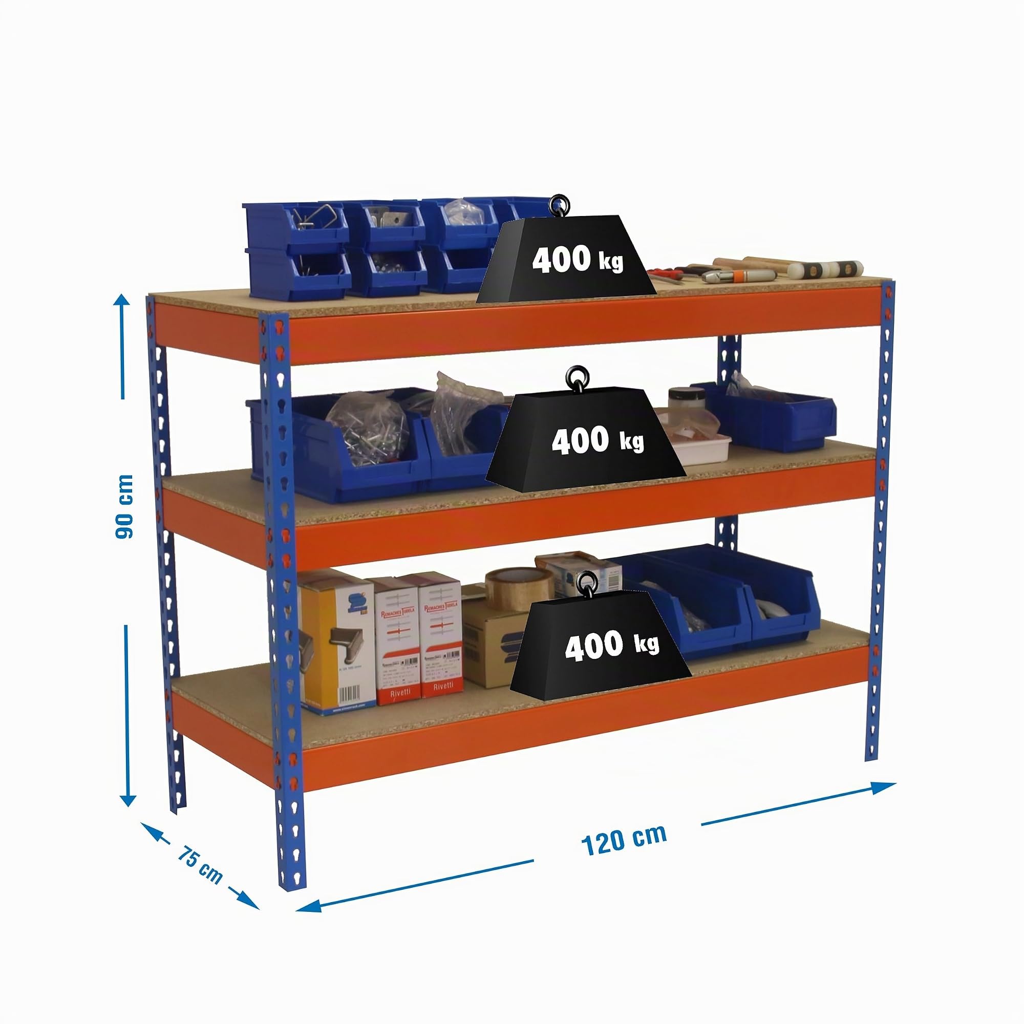 Simon Rack Banco de Trabajo Taller 1200x750 mm - BT Basic | Capacidad Carga 400 kg, Montaje sistema clic, Pintura anticorrosión, Azul/Naranja