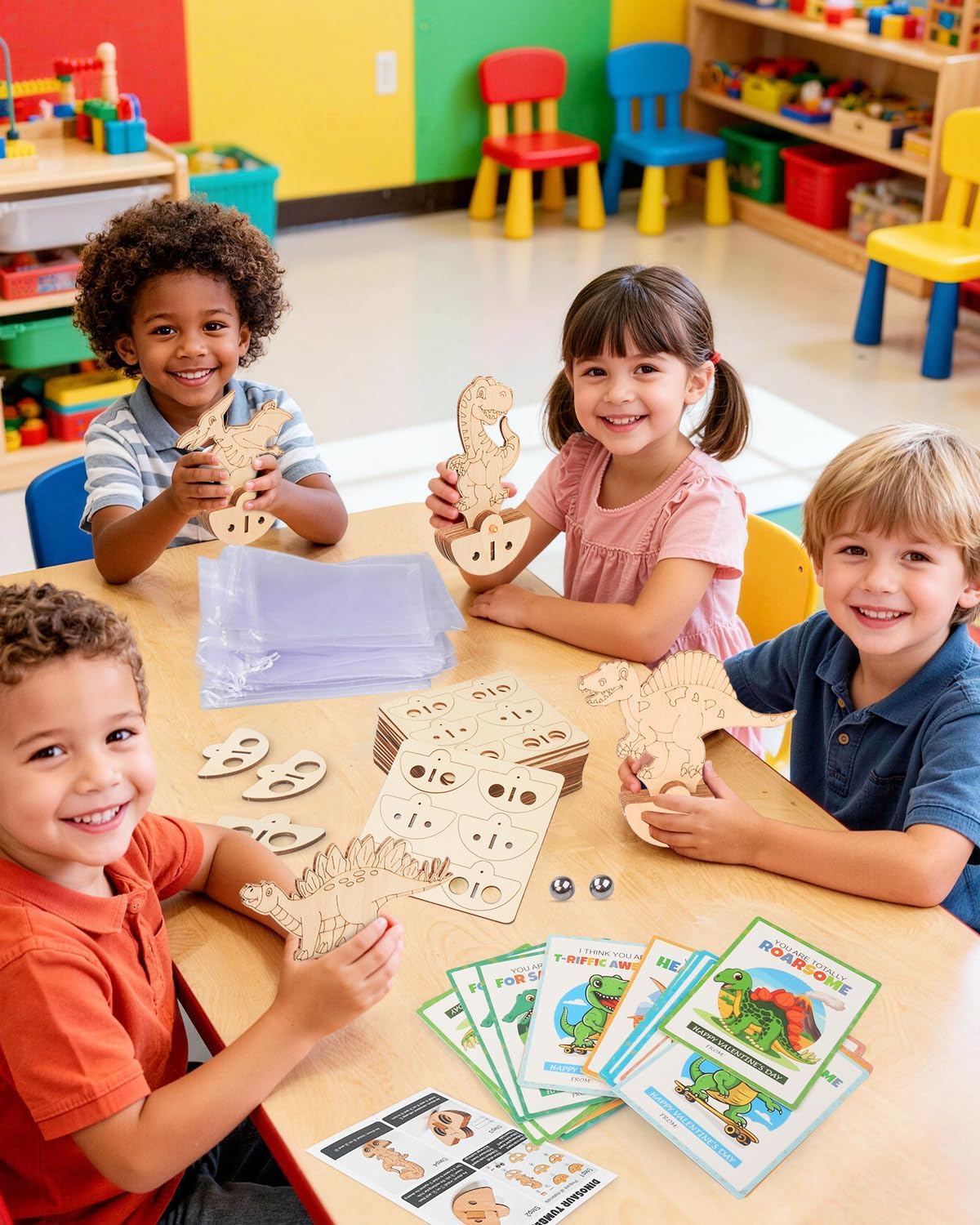 Valentines Day Gifts for Kids, 21 Packs Dinosaur Party Favors, Valentines Cards for Kids Classroom School, Building 3D Puzzles STEM Kits Tumbler Toys, Class Valentines Exchange Gifts for Boys Girls