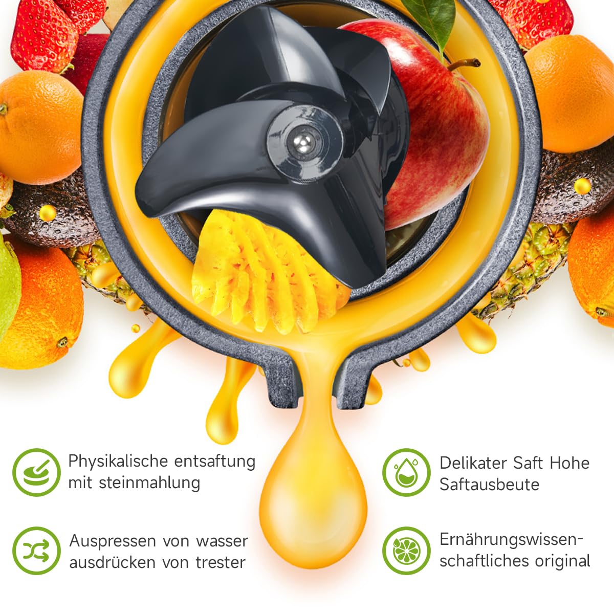 Wiltal Slow Juicer, Elektrischer Entsafter für Obst, Gemüse, Granatapfel, Zitrusfrüchte, Sorbet. 76-mm-Futterschacht mit Weitem Mund, BPA-frei, 150 W, Schwarz Weiß