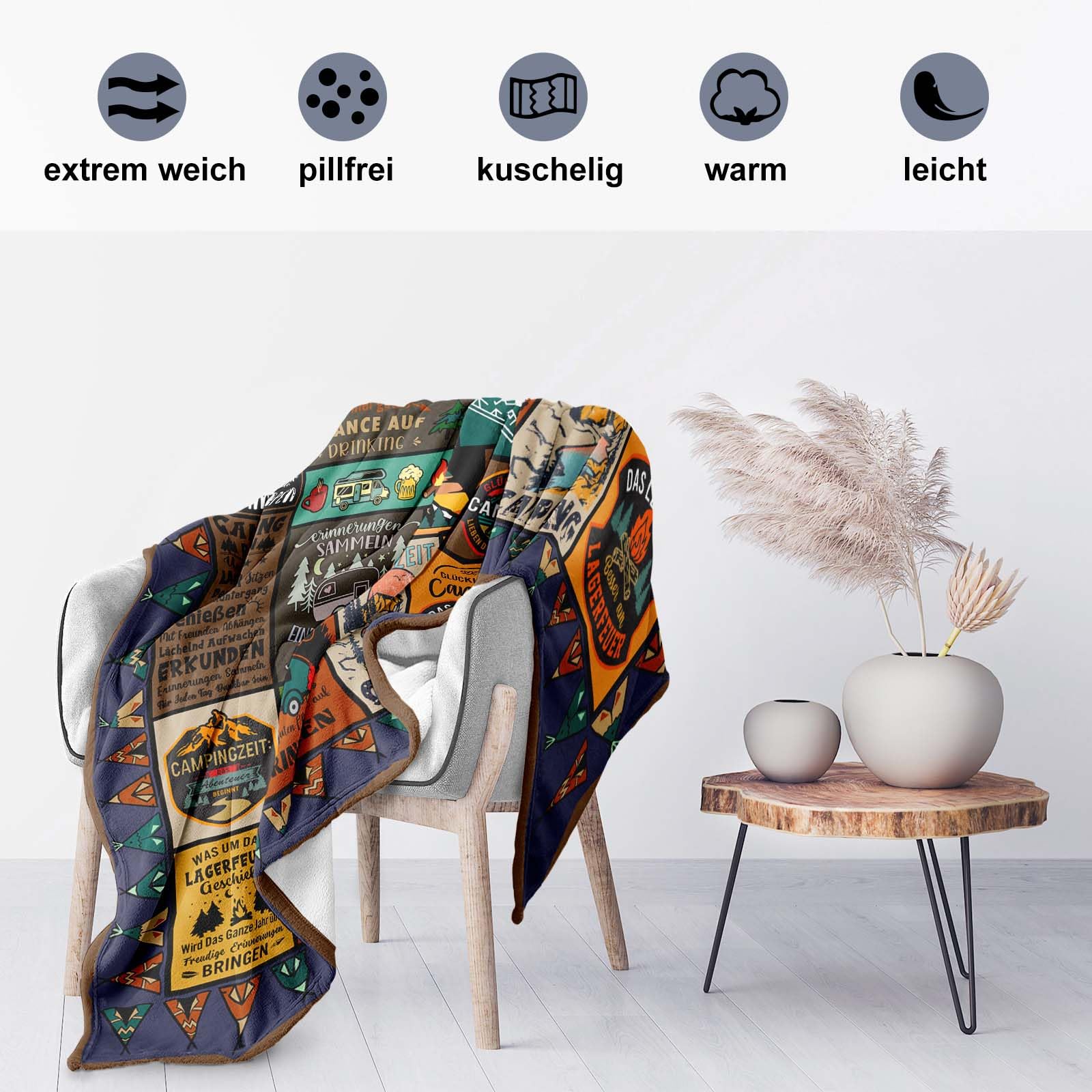 Camping Geschenke, Camping Geschenke für Männer, Geschenke für Camper, Camper Geschenke, Camping Deko, Wohnmobil Geschenk, Camping Gadgets Wohnmobil, Wohnwagen Zubehör Innen, Camping Decke 200 x 150CM