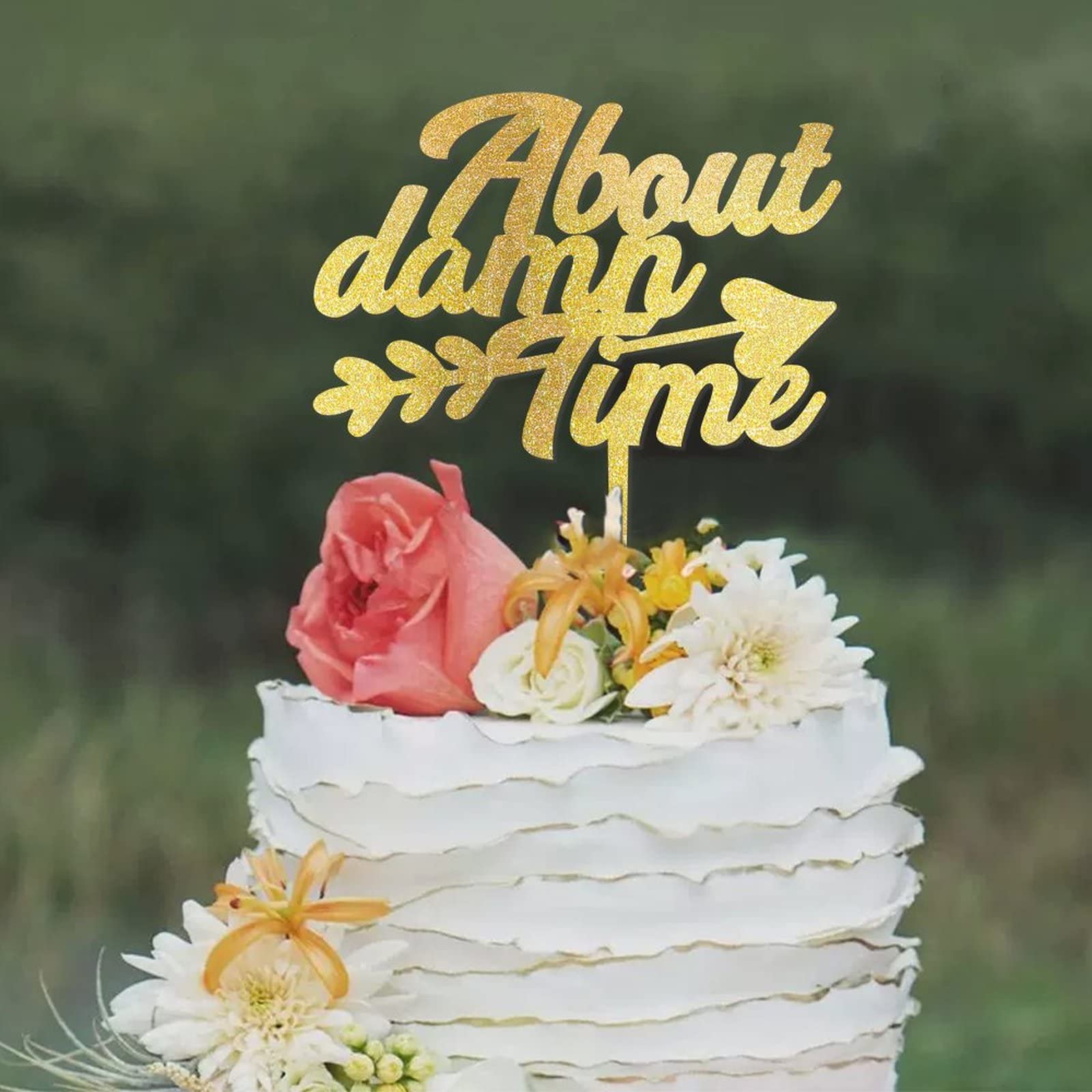 Arthsdite About Damn Time, decorazione per torta nuziale, fidanzamento, anniversario, decorazione per feste, finalmente decorazione per torte, decorazioni per feste, glitter argento