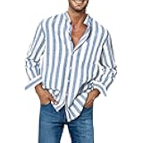 Men's Long Sleeve Button Down Shirts Casual Striped Collared Fall Tshirt Fashion 2024 Cotton Work Office Clothes