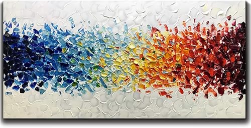 AMEI Pinturas artísticas, 24 x 48 pulgadas 3D pintadas a mano sobre lienzo, fondo blanco colorido, pinturas al óleo abstractas, obras de arte