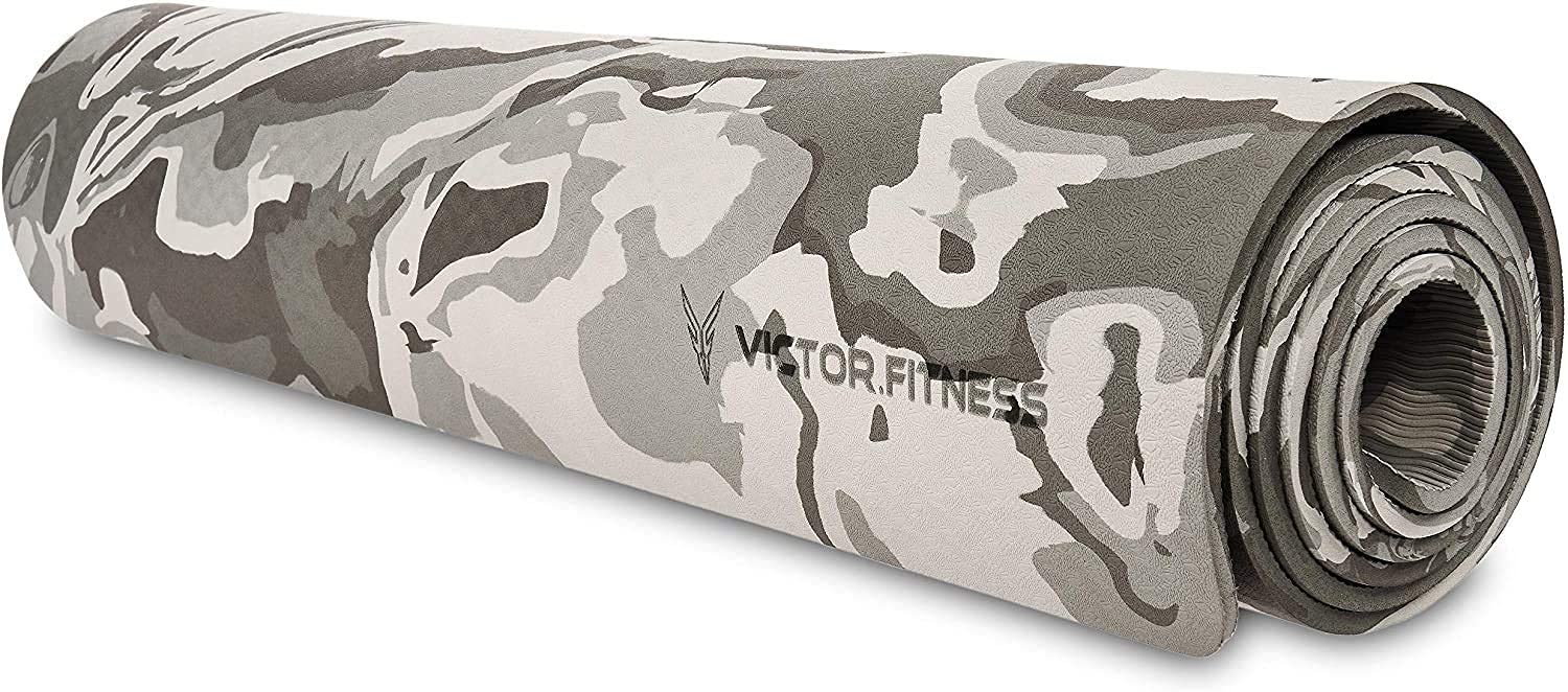 Esterilla de yoga ecológica de camuflaje gris hecha de un material TPE de primera calidad que proporciona una textura antideslizante, perfecta para entrenamientos en interiores y