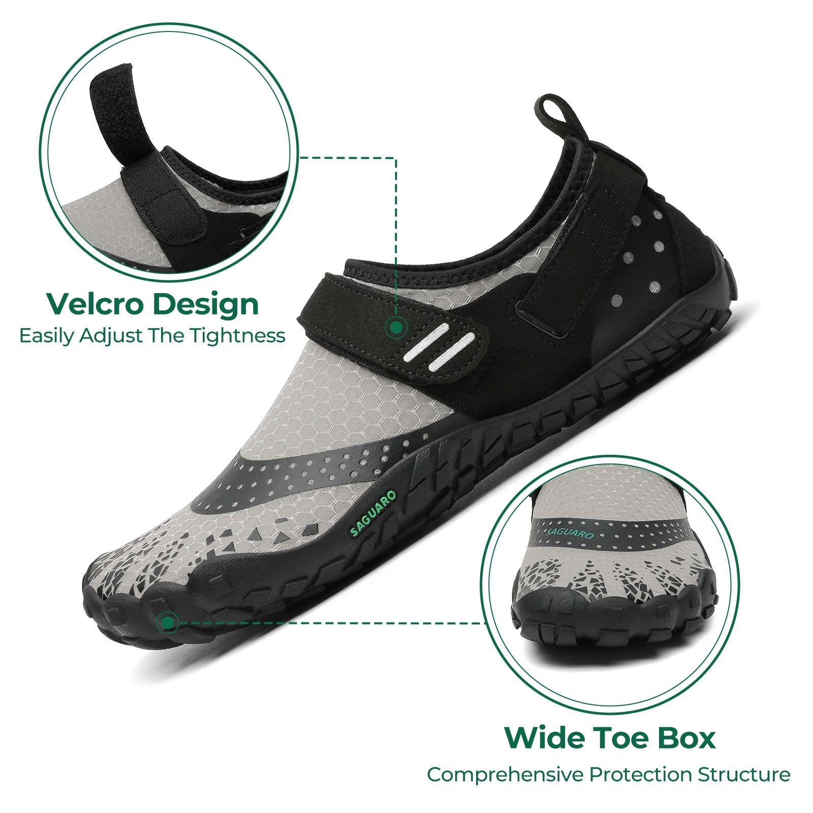 SAGUARO Barefoot Shoes Uomo Donna Scarpe Barefoot - Scarpe Minimaliste Scarpe da Palestra - Traspiranti Scarpe da Scoglio - Punta Larga e Suola a Goccia Zero Nero Fumoso,Gr.35-48 EU