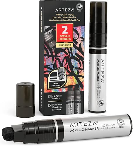 Miniatura 5 de ARTEZA Bolígrafos de pintura acrílica metálica, juego de 2, plateado y dorado, puntas multilínea 3 en 1, línea de 5 a 0.591 in, marcadores de