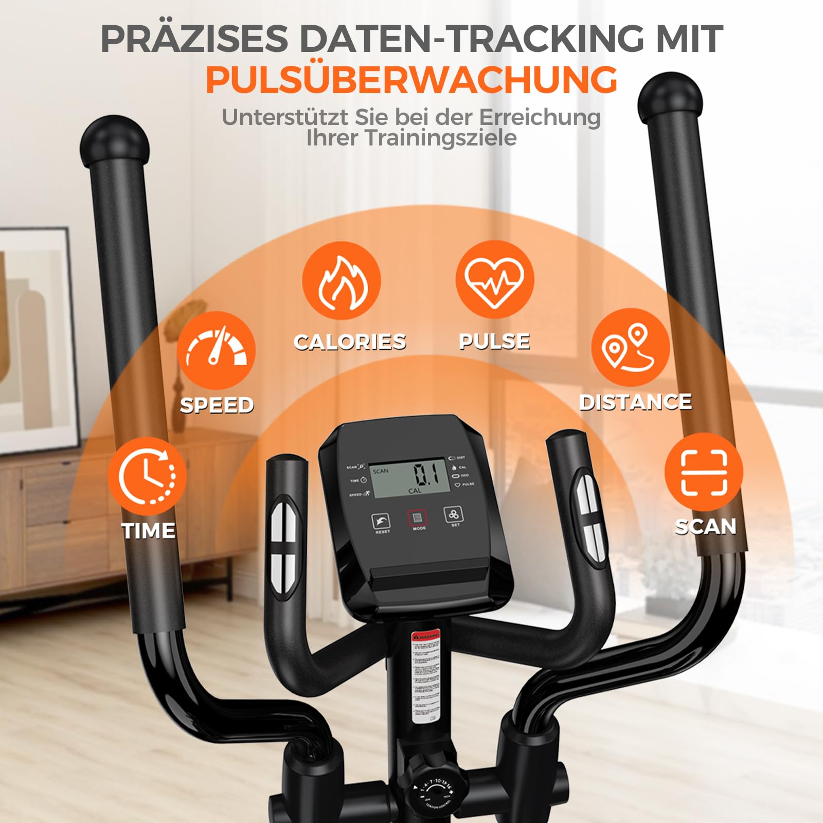 pooboo Elliptischer Crosstrainer 16-stufiger Widerstand hyperleises Magnetleitsystem LCD-Monitor 15,5 Zoll Schrittlänge