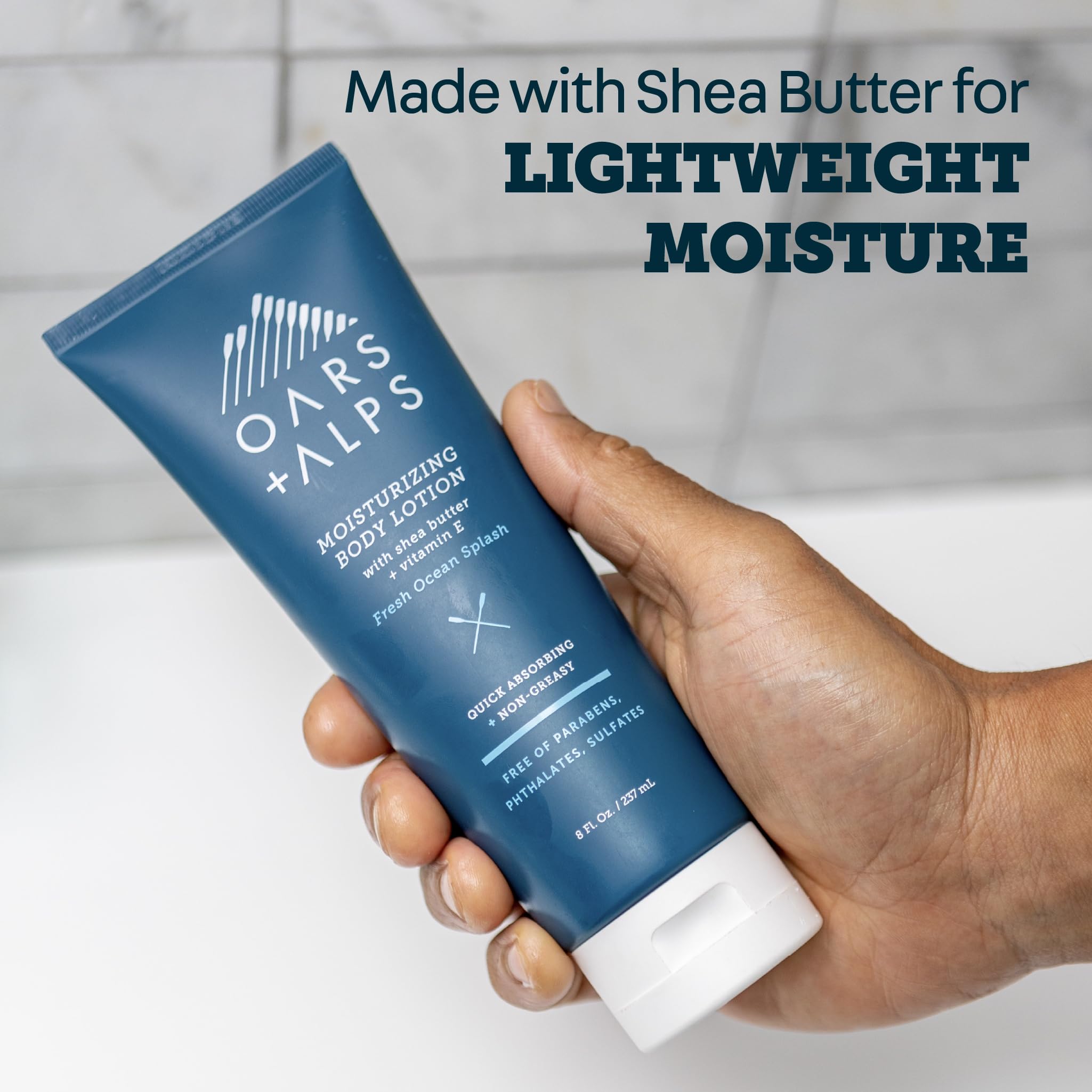 Oars + Alps Loción corporal hidratante para hombre, cuidado de la piel derivado natural con manteca de karité y vitamina E, Fresh Ocean Splash, 8 onzas