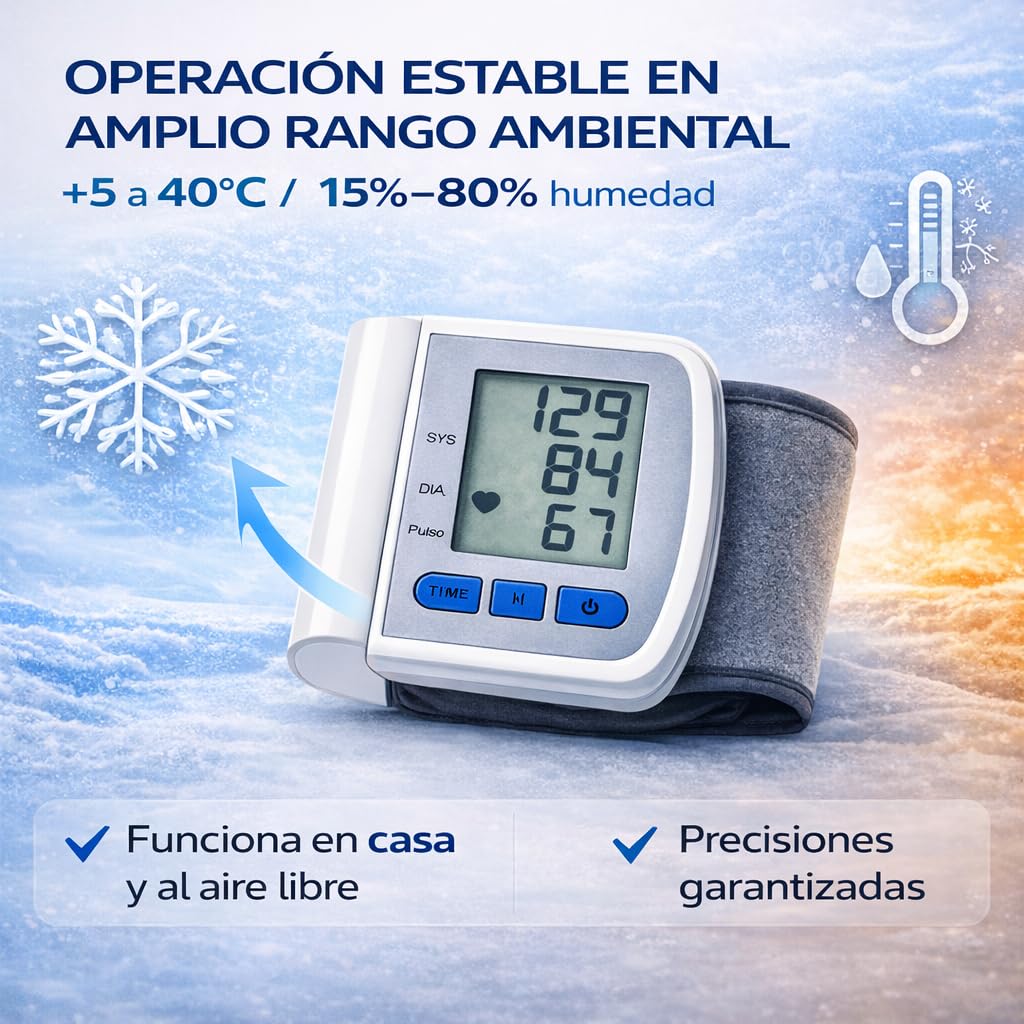Tensiómetro de Muñeca Digital Automático - Medidor de Presión Arterial - Monitor de Ritmo Cardíaco - Medición Rápida y Precisa con Memoria de Datos - Compacto y Portátil - (No incluye pilas)
