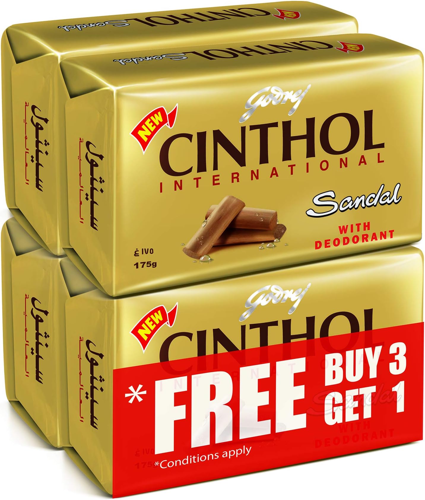 Cinthol Sandal Bath Soap – 99.9% Germ Protection, 175G (Pack Of 4), Fgpccnsey011