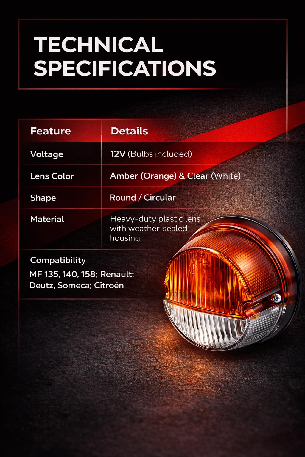 ensemble de clignotants avant ronds, adaptés au tracteur massey ferguson 135, pièces de lumières de tracteur