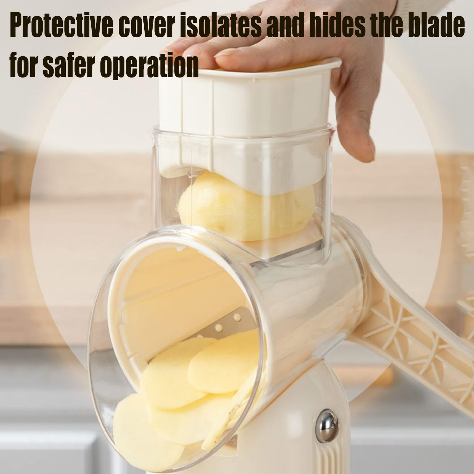Rallador rotativo de queso, cortador de verduras multifuncional con 10 cuchillas y base de succión fuerte para cortar verduras, frutas y queso