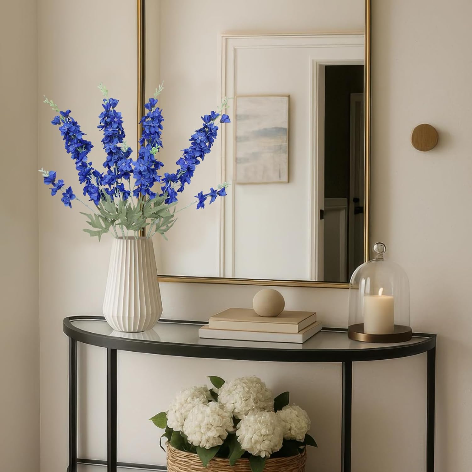 4Pcs Delphinium Artificial Flowers 33.5" Silk Flowers Bulk Larkspur Flower Long Stem Fake Delphinium Plant for Home Decor Tall Vase Autumn Floral Arrangement Centerpiece Bouquet Dark Blue - Image 3