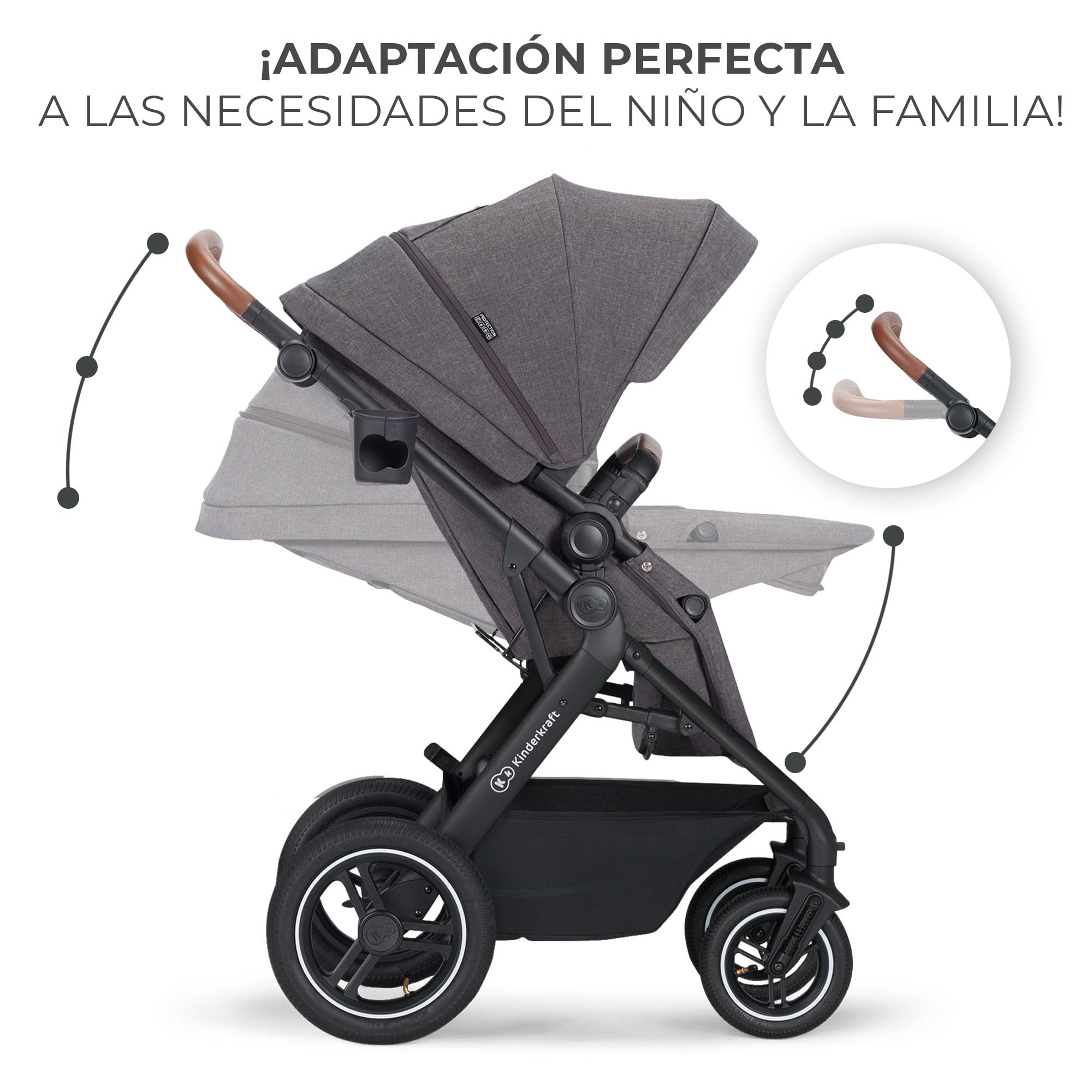 Kinderkraft B-TOUR Carrito Bebé 3 en 1, i-Size 40-75 cm, asiento 2 en 1, Silla de Paseo desde el nacimiento hasta los 22 kg, con Silla Coche, silla de coche 0-13 kg, TRAVEL SYSTEM, Gris oscuro