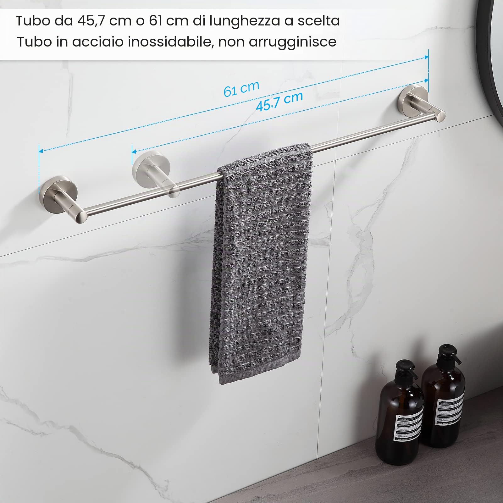 BGL Set di accessori per il bagno in nichel spazzolato, set di accessori da bagno, 8 pezzi