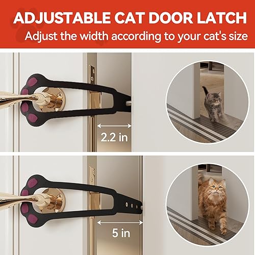 Miniatura 5 de Pestillo de puerta para gato, 2 piezas de tapón de puerta de gato para mantener al perro fuera de la caja de arena y alimentos, accesorio de puerta