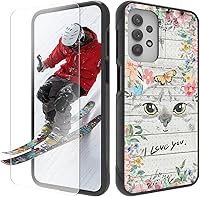 Vista 26 de Funda para Samsung Galaxy A13/A04/A04S/A23/A32 5G con protector de pantalla, parte trasera texturizada de policarbonato duro, diseño de flores