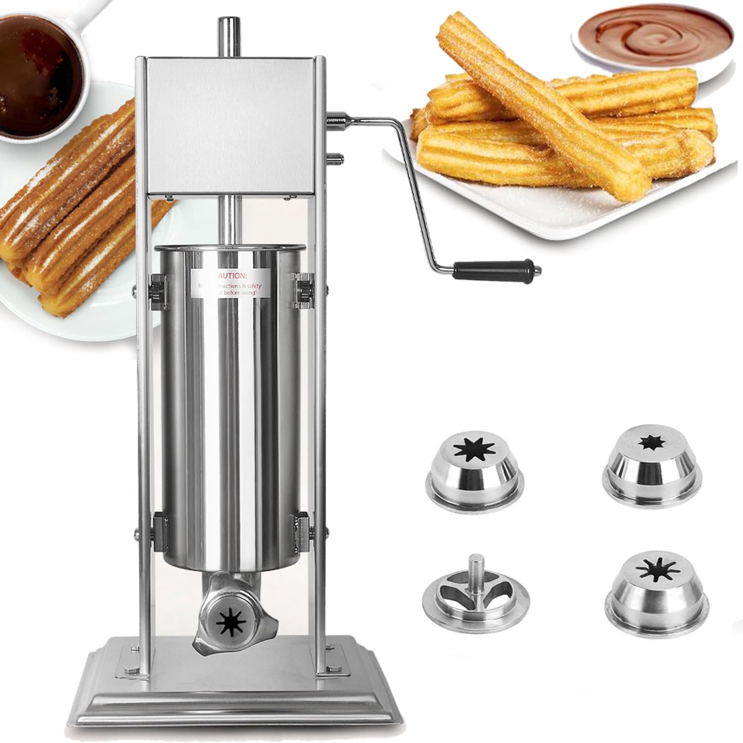 Qiang Remplisseuse Churros Manuelle 5l/7l/10l/15l Machine Remplissage Desserts Espagnole Verticale Commerciale en Acier Inoxydable avec 4 Buses pour Restaurant,Café,Bar à Vin,Boutique,Maison,15L