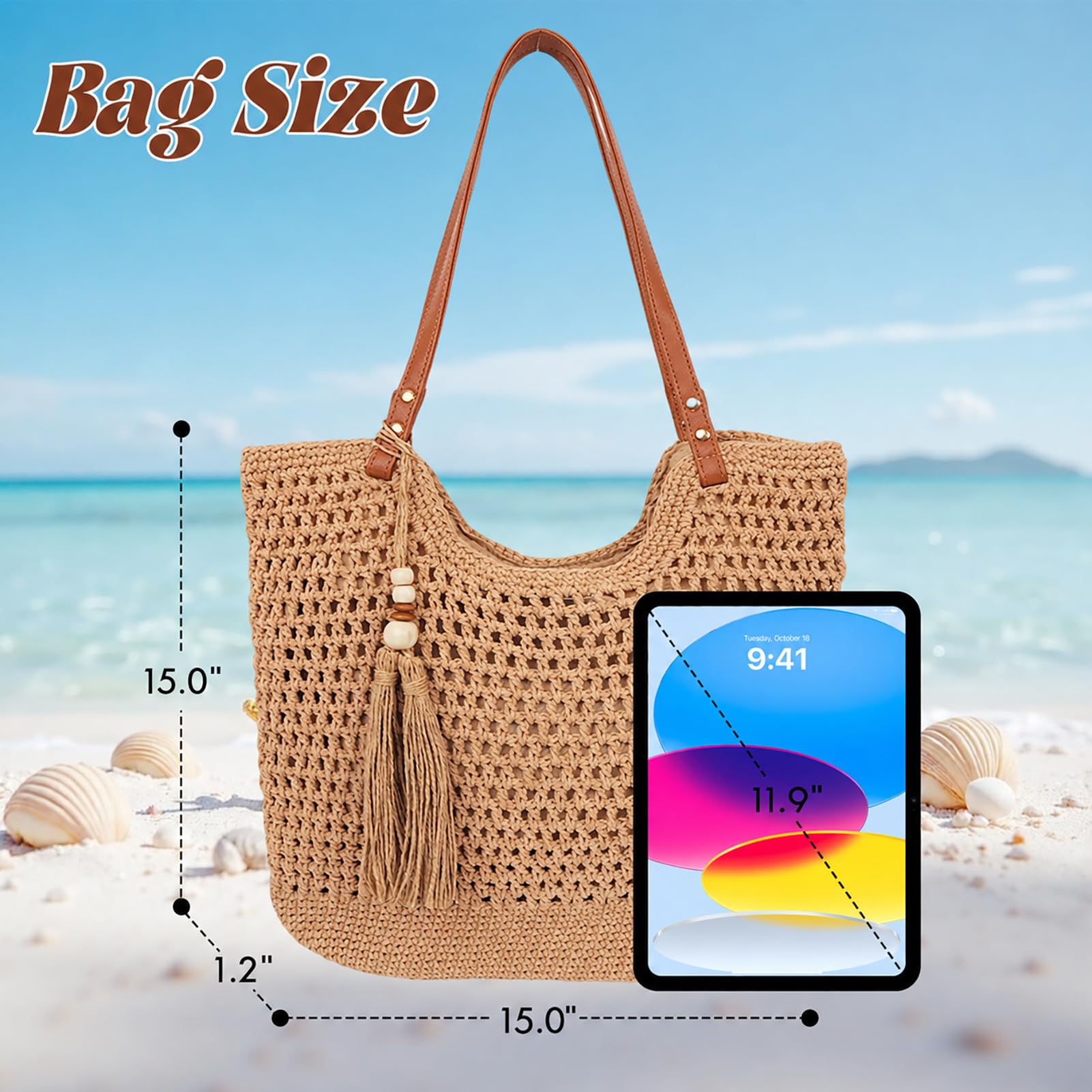 Sac Fourre-Tout au Crochet Grande Capacité Sac à Bandoulière Élégent