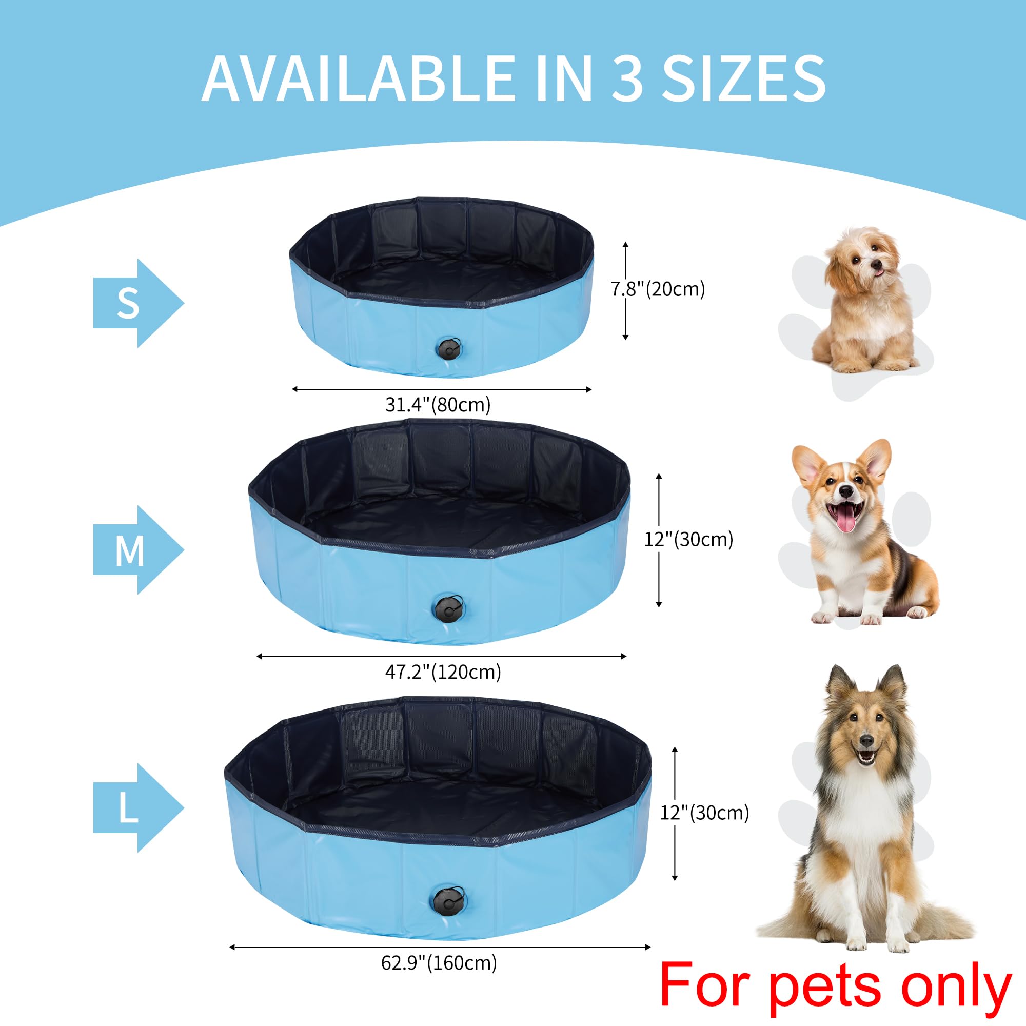 Hundepool, 120x30CM Faltbarer Swimmingpool für Katzen und Hunde, rutschfeste und Verschleißfeste PVC Hundebadewanne Geeignet für Große, Mittlere und Kleine Hunde
