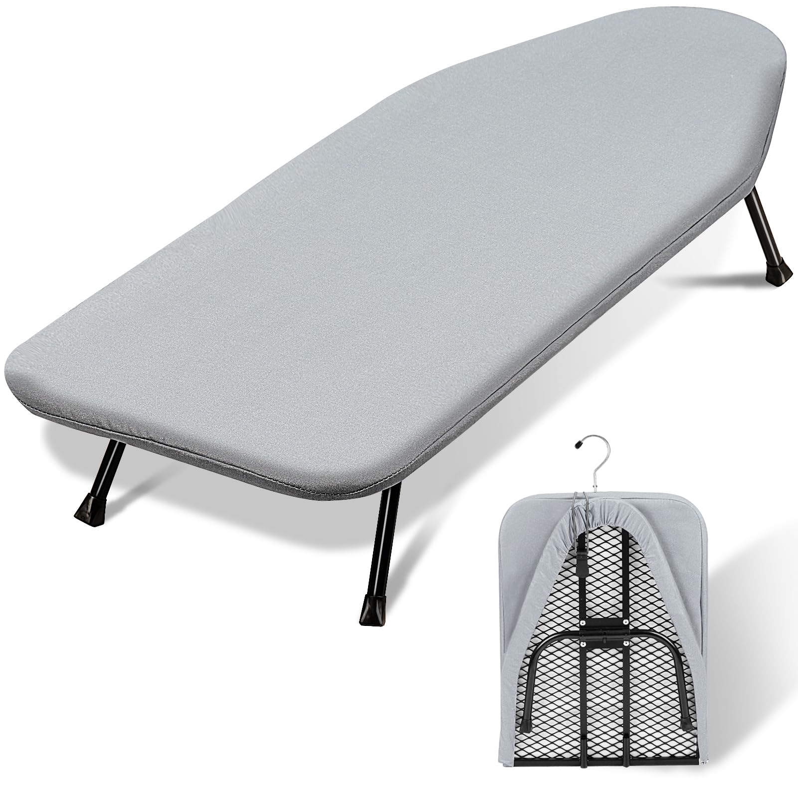 SheeChung Small Ironing Board 12"x32",Mini Ironing Board with Metal Mesh