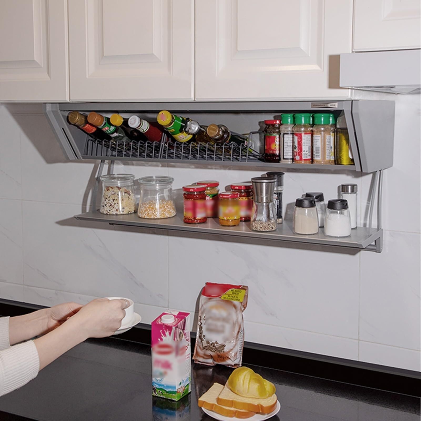 OLSKFUH Pull-Down Kitchen Rack, Slide-Out Cabinet Spice Rack, Multipurpose Storage Organizer For Pantry,80cm Cabinet
