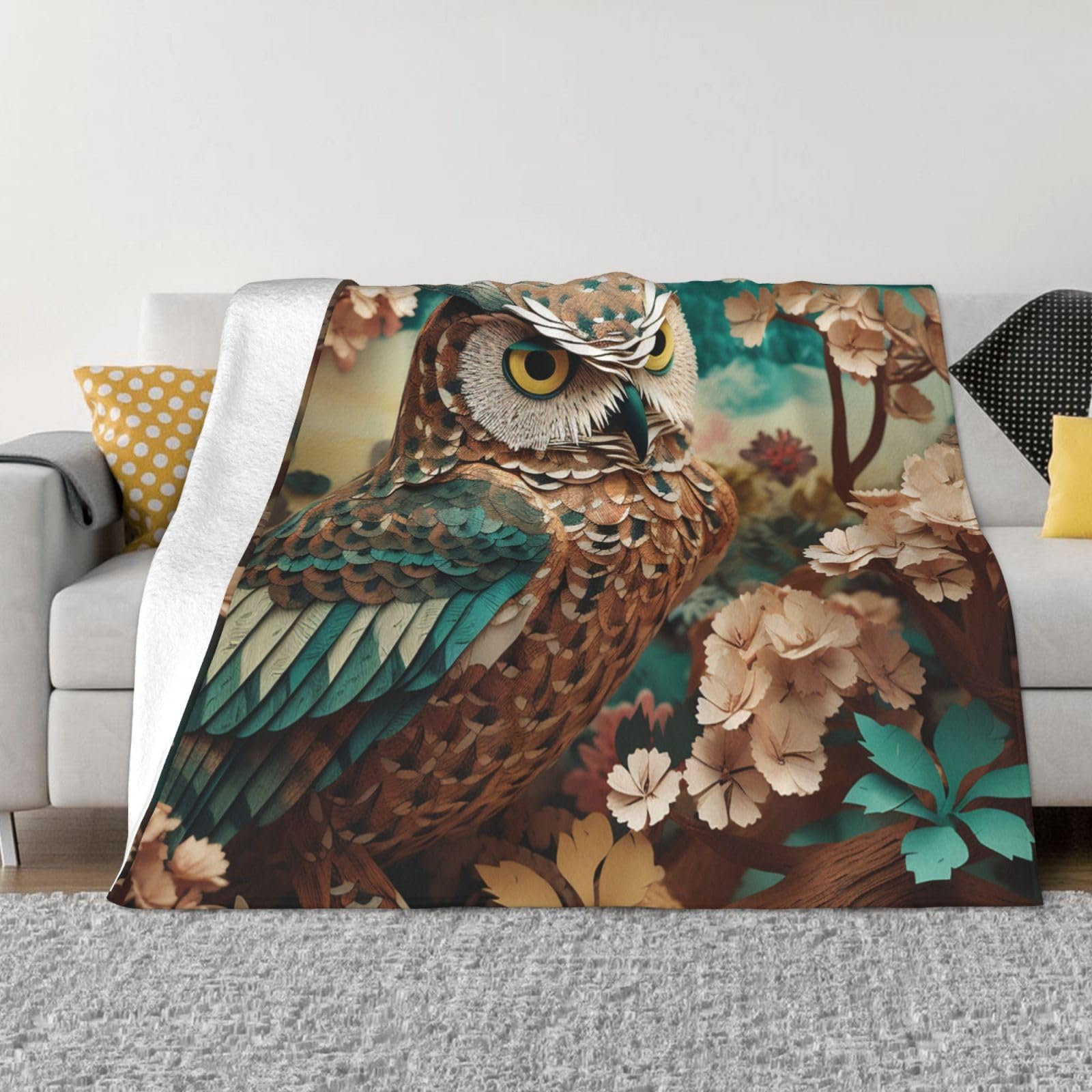 Couverture douce hiboux et fleurs grand plaid doux pour la famille