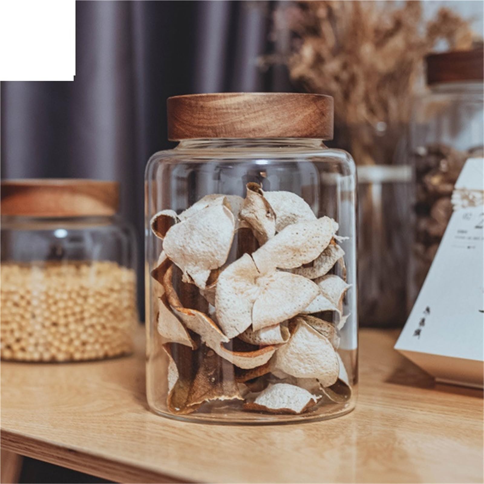 Bonbonglas 1,25/1,95/2,5/3,4 L Glas Candy Jar Runde Lebensmittel Lagerung Glas Mit Holz Deckel Küche Kaffee bohnen Kanister Hause Snack Lagerung FüR SüßWaren(1.25L)