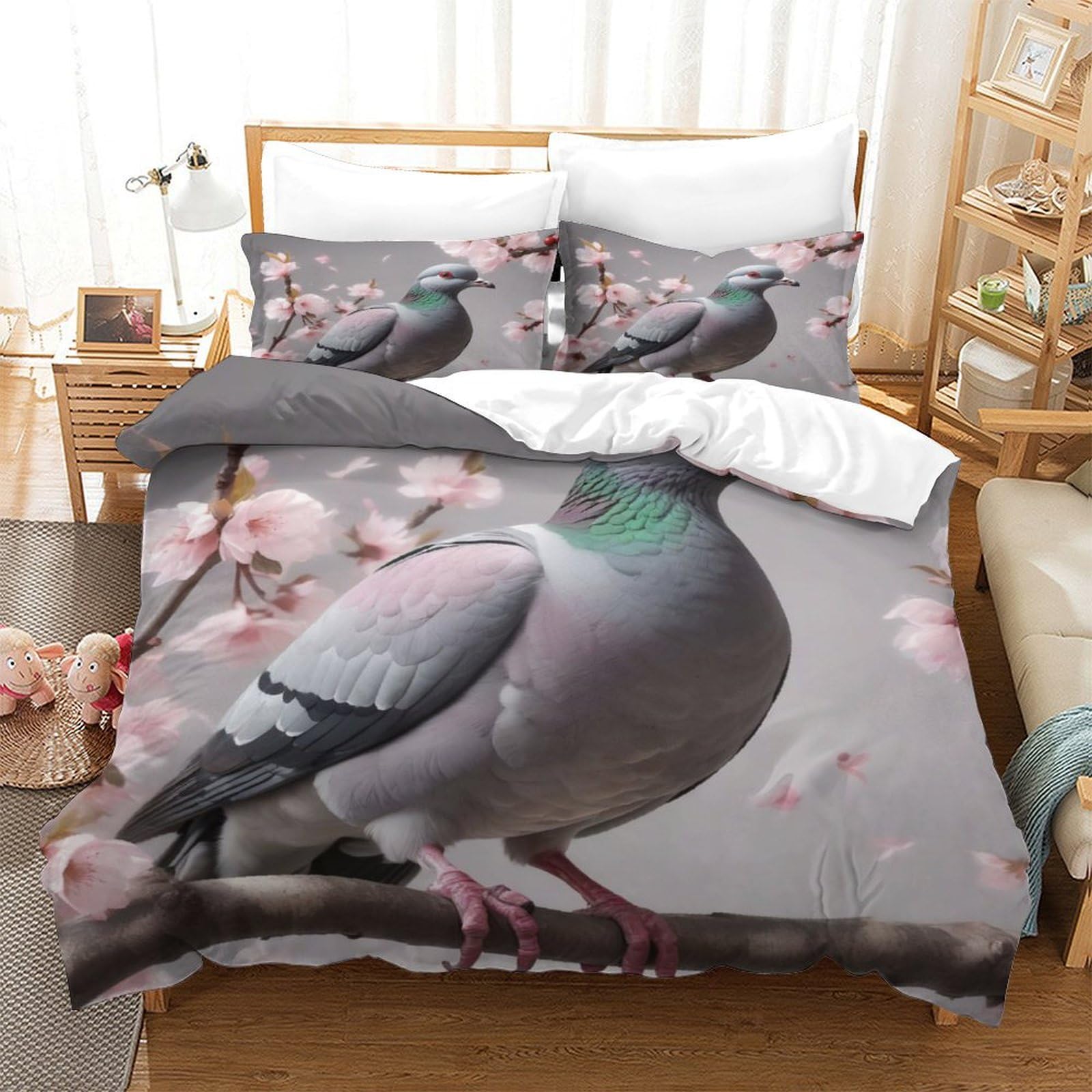 Tnfhsoft Pigeon Duvet Cover Sets 3D Printed Quilt Covers Bedding Comforter Cover With Zipper Closure Soft Microfiber Apply To Kids Youth 3 Piece Set Soft And Comfortable Room Decorsingle（140X200cm）