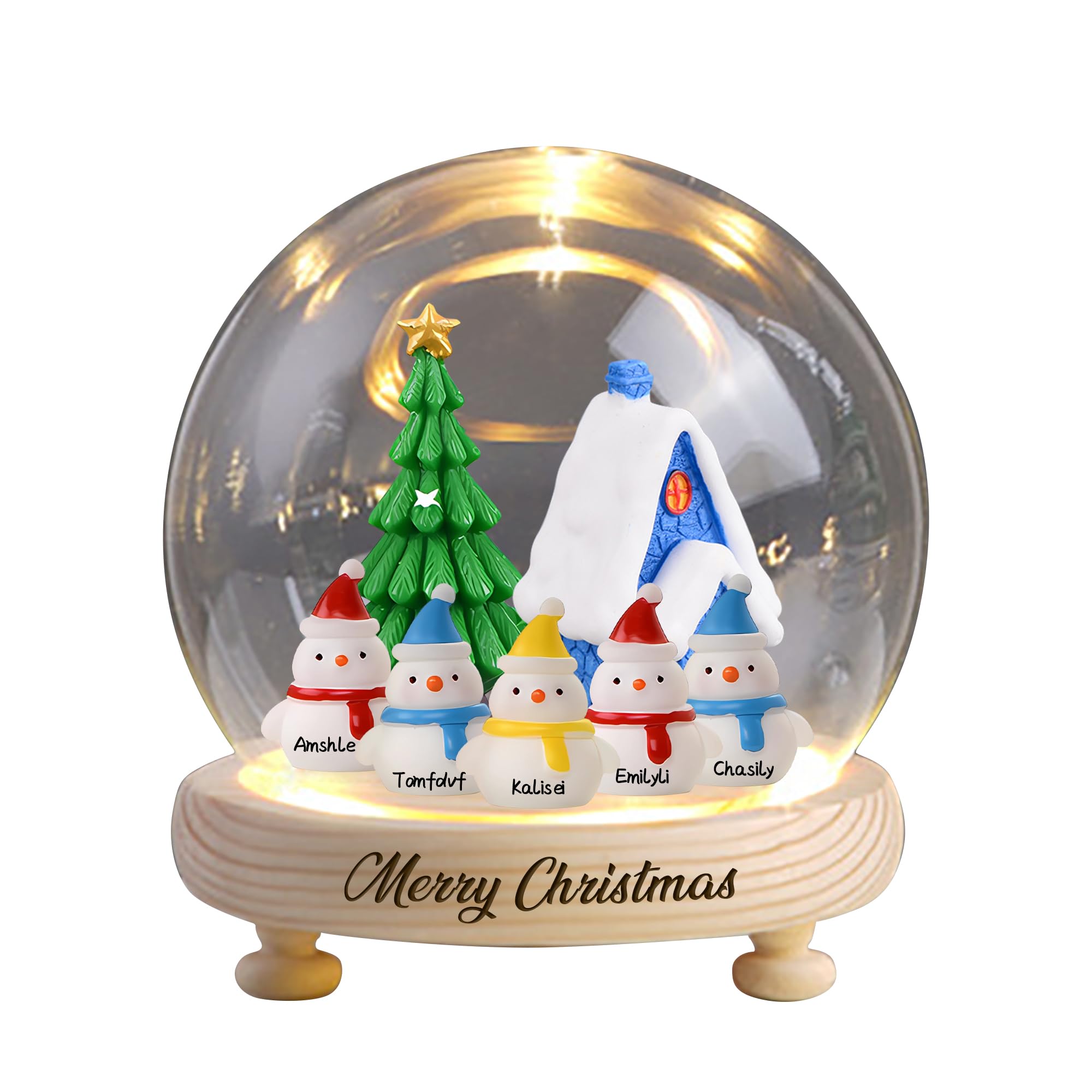 Personalized Family Light Up Christmas Snowman Glass Globes, Custom Name Merry Christmas Snowglobe, Christmas Snow Globe Ornament Glass Dome Xmas Family Romantic Table Decorations Gifts