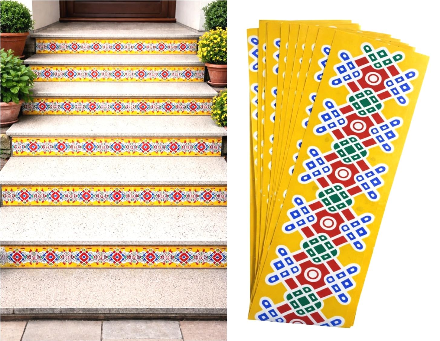 Beauty Tool Yellow Border Rangoli kolam Sticker/Traditional/Designs for Pooja Iteam/Decoration/Stickers/Door Entrance, Floor,Tiles Stickers/Wall Stickers Random Design (Pack of 1) 10 Sheet-image-33