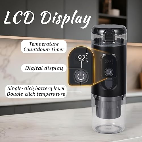 Miniatura 4 de Máquina de café portátil con pantalla inteligente, 20 bar, autocalentable, USB-C, para automóvil, campamento y viajes, compatible 2 en 1 con