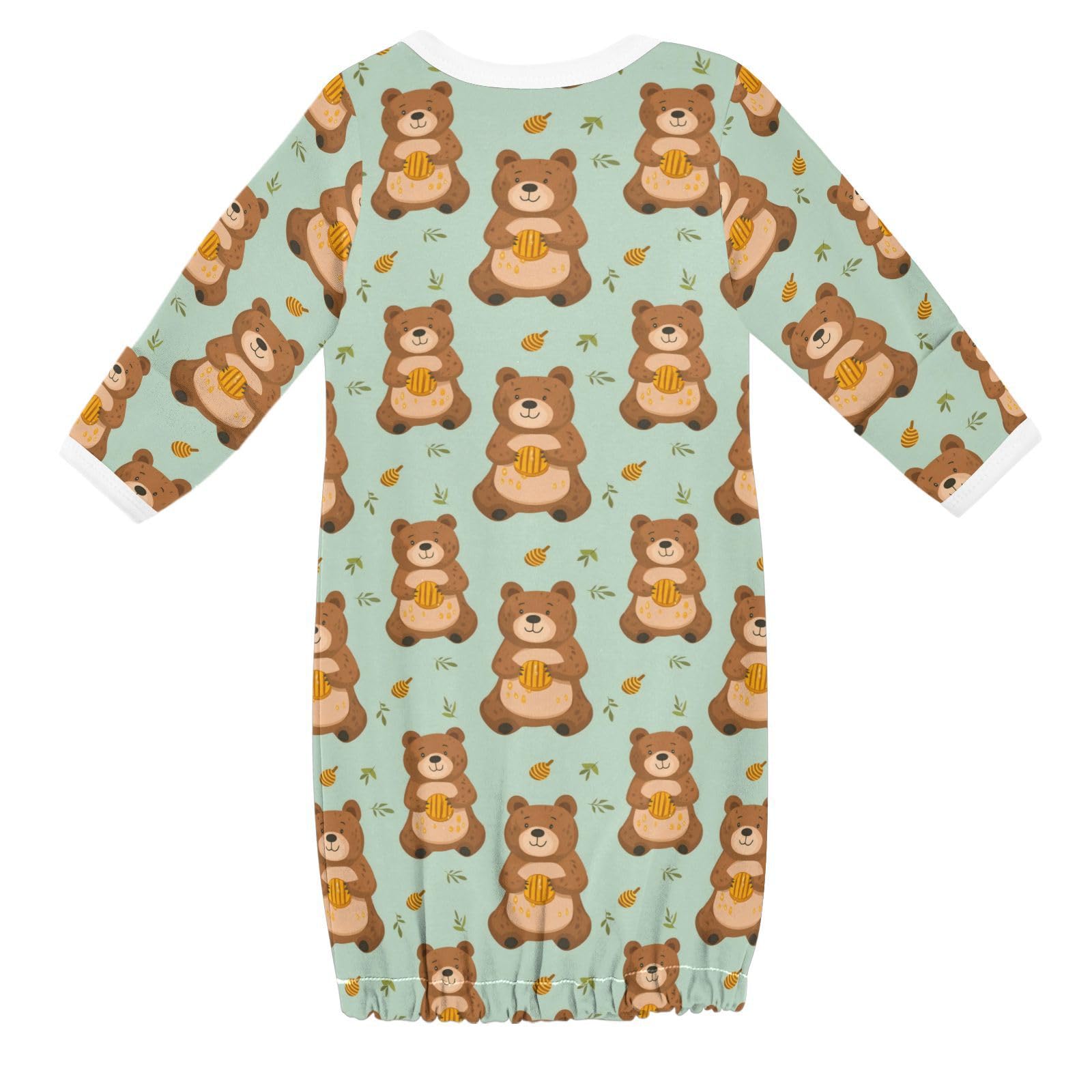 vvfelixl Baby Sleeper Gown for Newborn Boy Girls Brown Bear Hold Honey Infant Nightgown for 0-3 Months