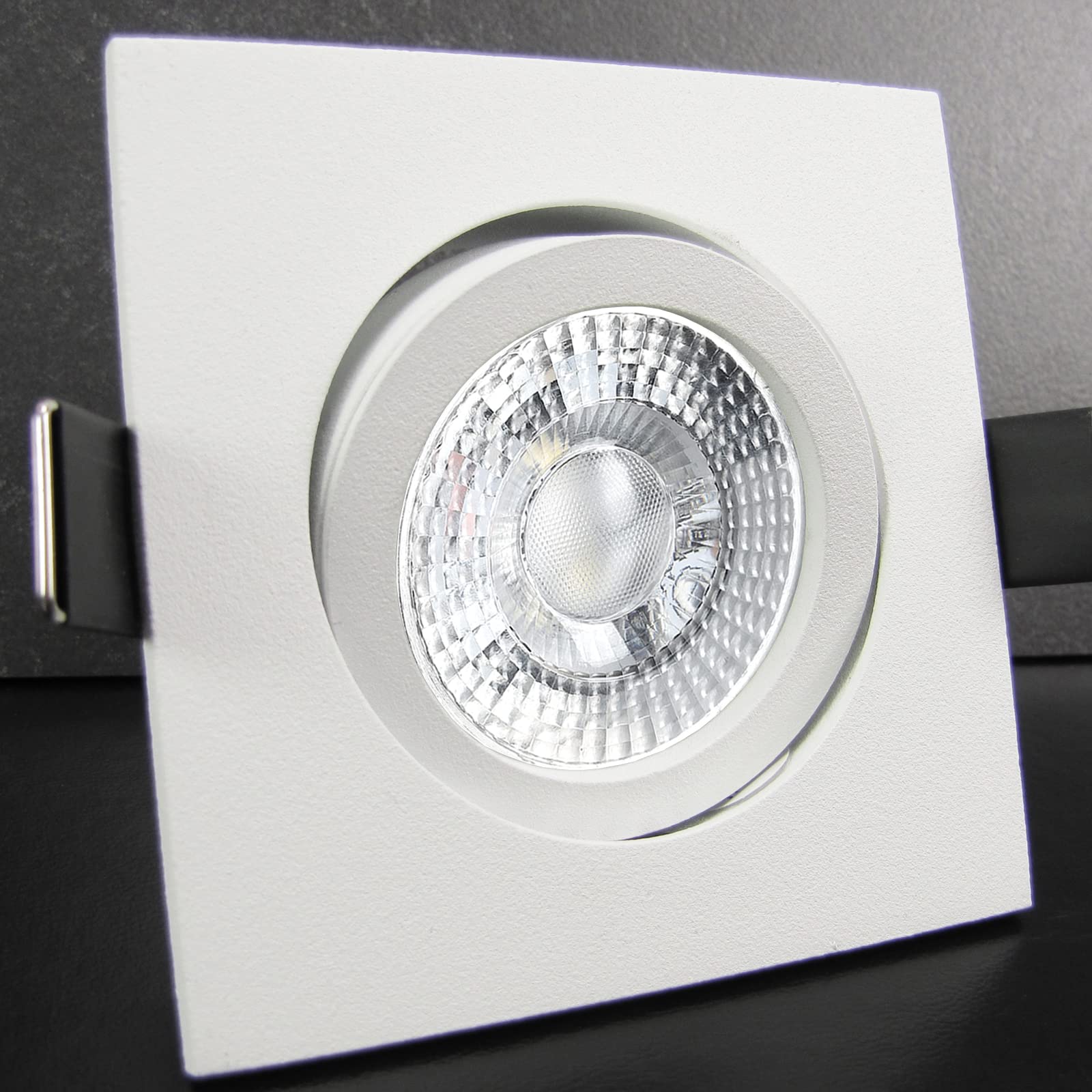 trendlights24 Bianco LED Einbaustrahler Weiß matt 10er Set 7W dimmbar 230V | Decken Einbauleuchte, eckig, LED Spots, GU10, 38° Abstrahlwinkel, Neutralweiß, 4000K, austauschbar, Deckenspots, schwenkbar