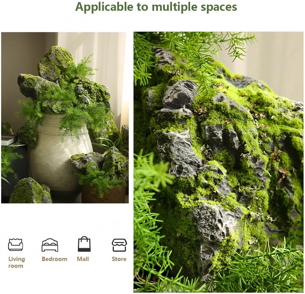 Artificial Moss Rocks for Landscaping, Fake Rock Landscaping Well Covers, Realistic PU Foam Fake Stones for Indoor Outdoor Decor, Garden Yard Patio Decoration(16.1 * 11.0 * 7.4in)
