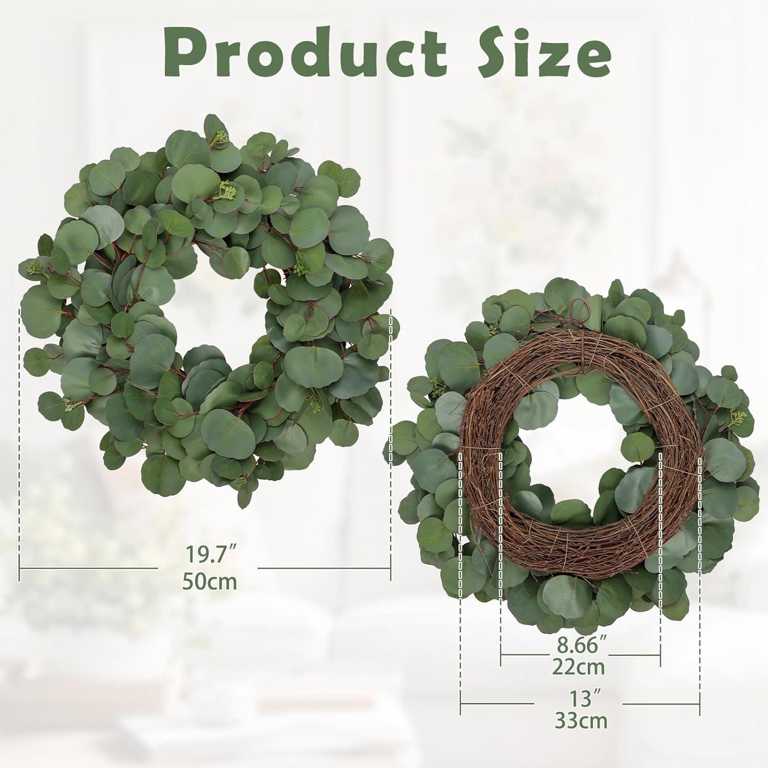 Briful 19.7'' Faux Eucalyptus Wreaths for Front Door, Year-Round Real Touch Silver Eucalyptus Artificial Wreath for Home Farmhouse Mantle Window Wall Decor - Image 2