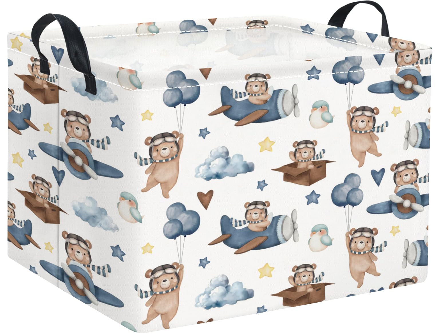 HIYAGON Rectangular Kids Basket Baby Girl Basket Fabric Storage Bin Organizer Box Room Decor(Bear Pilot) โ image 1