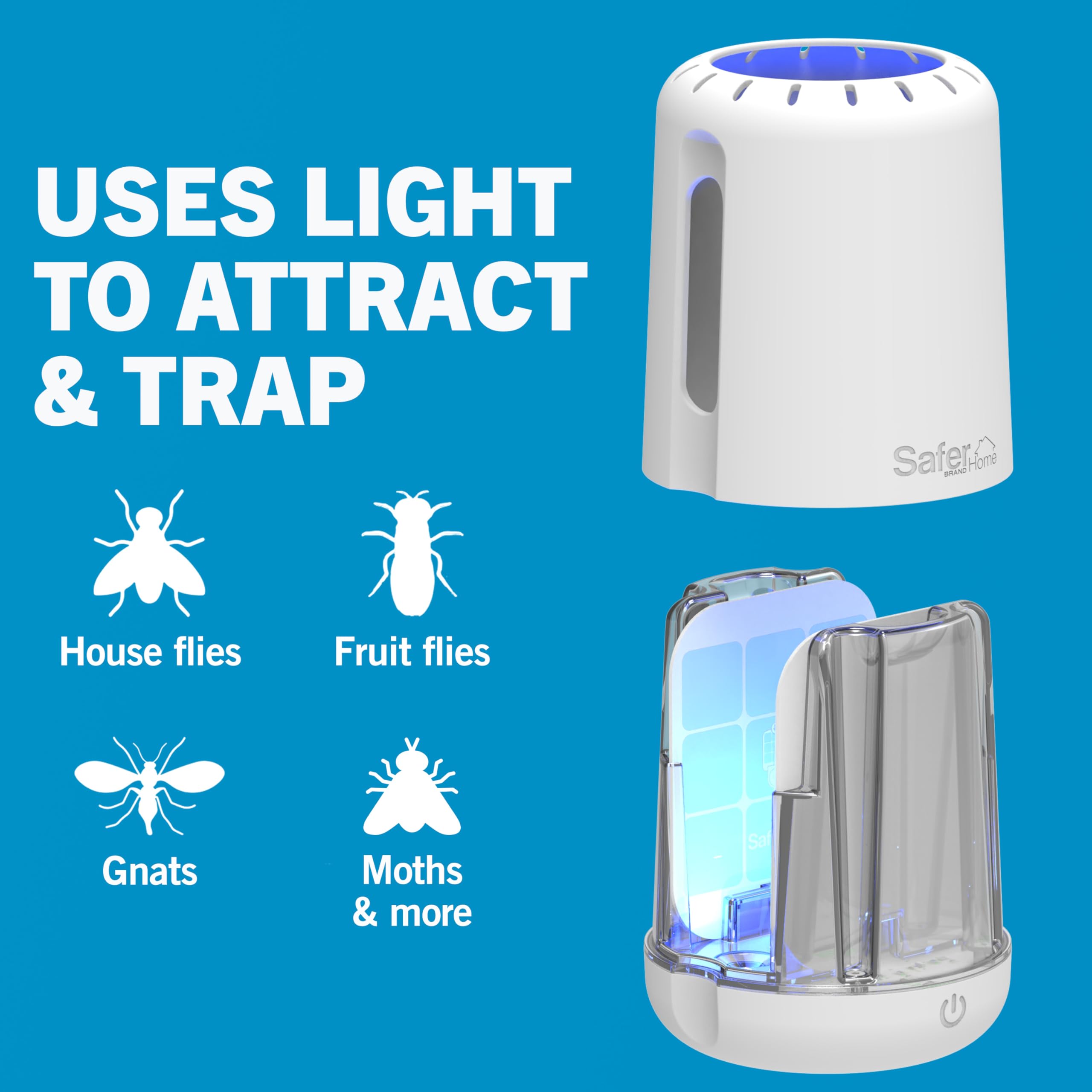 Safer Home Catch - Trappola wireless per insetti volanti a 360°, luce LED UV, senza sostanze chimiche, batteria ricaricabile da 10 giorni, trappole efficaci per mosche di frutta per interni, trappole