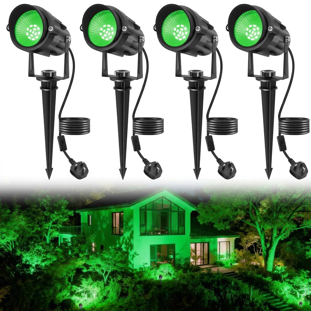 NATPOW Garden Spot Lights Mains Powered, Green Landscape Spotlight with 1.5M Cable, Stake Lights Waterproof Indoor for Tree House (4 Pack)-image-23