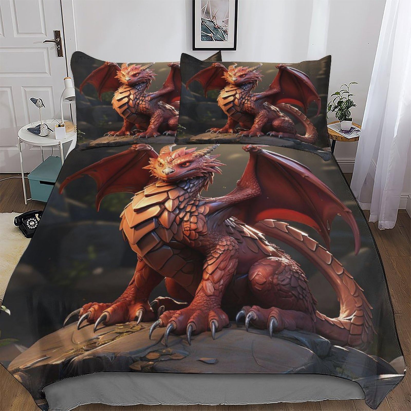 Parure de lit dragon king pour chambre d'enfant et adolescent en microfibre