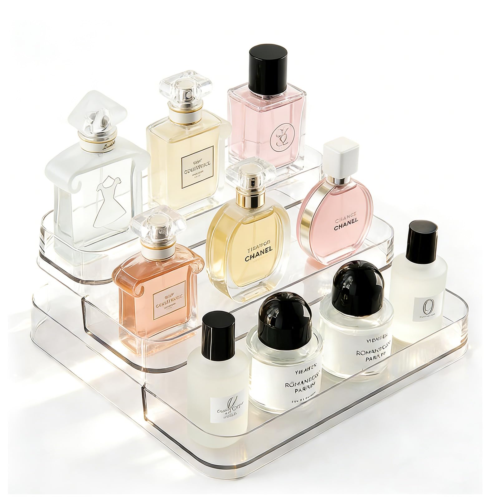 3 Tier Acrylic Organiser, Perfume Holder Dressing Table Organiser Fragrance Stand Display Stand Clear Display Shelf for Cosmetics Skincare Cupcake Food