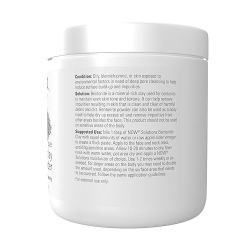 Miniatura 2 de NOW Solutions, polvo de arcilla de bentonita, polvo puro para cara y cuerpo, ideal para pieles grasas, 11 onzas
