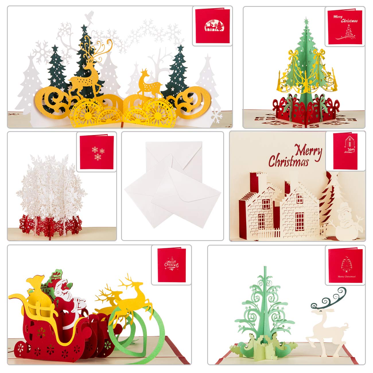 Kesoto 6 Pack Christmas Pop Up Greeting Cards with Envelope, 3D Merry Christmas Card Holiday Pop Up Cards Xmas