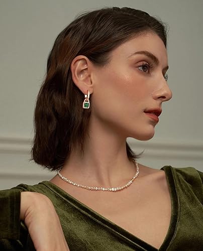 Miniatura 2 de Aretes colgantes de cristal de oro para mujer, chapados en oro de 18 quilates, aretes de gota con circonita cúbica, cadena hipoalergénica, verde