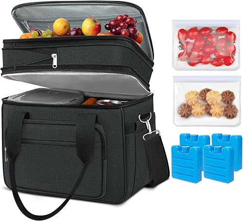Coobiiya Lonchera expandible para hombres, lonchera grande de 23 litros, bolsa de almuerzo aislada para el trabajoadultos con 4 paquetes de hielo y